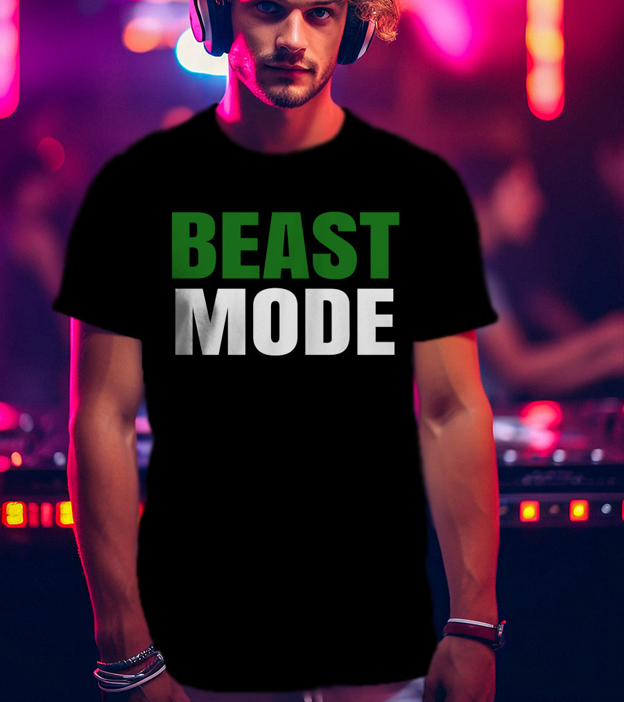 BEAST Mode Word Green Text Sports Motivation T-Shirt