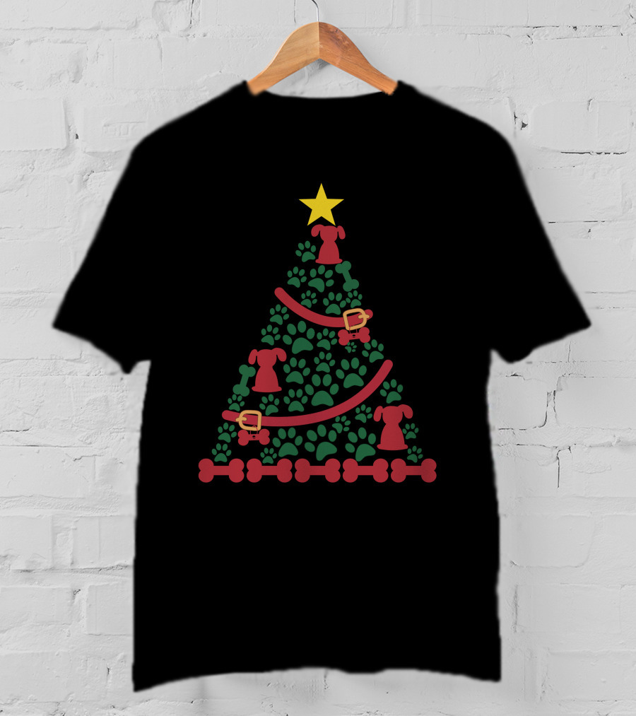 Dog Christmas Tree With Star Paws And Bone Decorations T-Shirt
