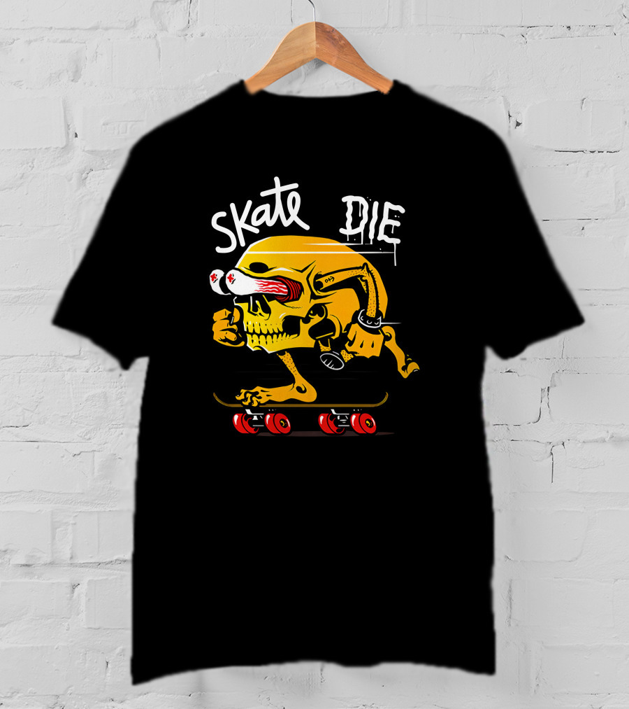 Skate Or Die Thrill-Seeking Skull On Skateboard T-Shirt