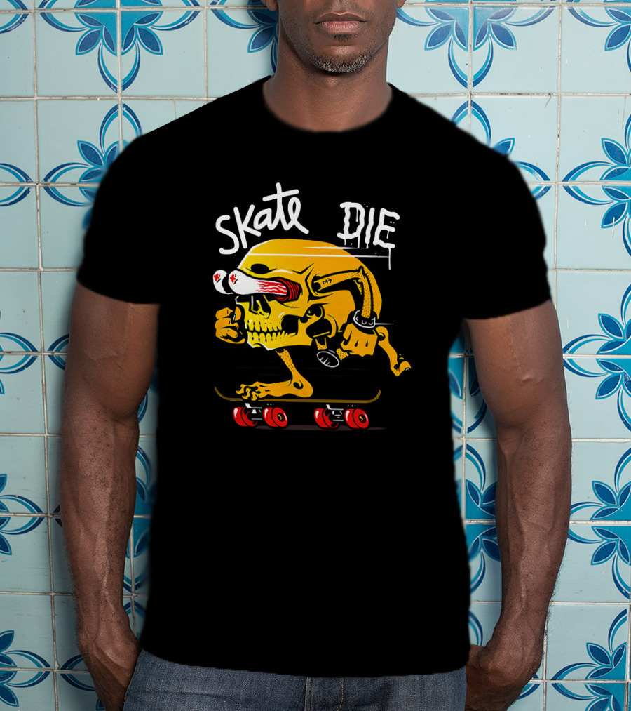 Skate Or Die Thrill-Seeking Skull On Skateboard T-Shirt