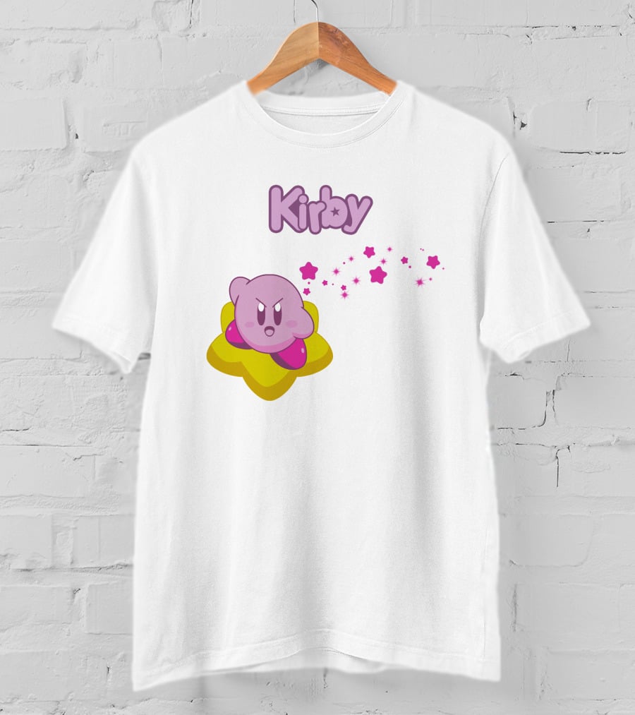 Kirby On Star With Pink Sparkling Stars Trail T-Shirt
