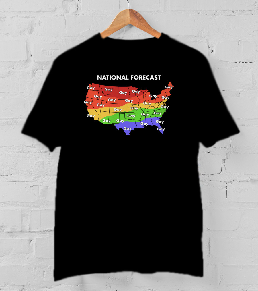 National Forecast Map Gay Gay Gay Rainbow Colors USA T-Shirt