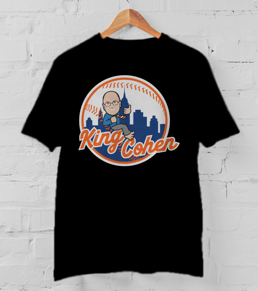 King Cohen Thumbs Up Cartoon New York Baseball Skyline T-Shirt