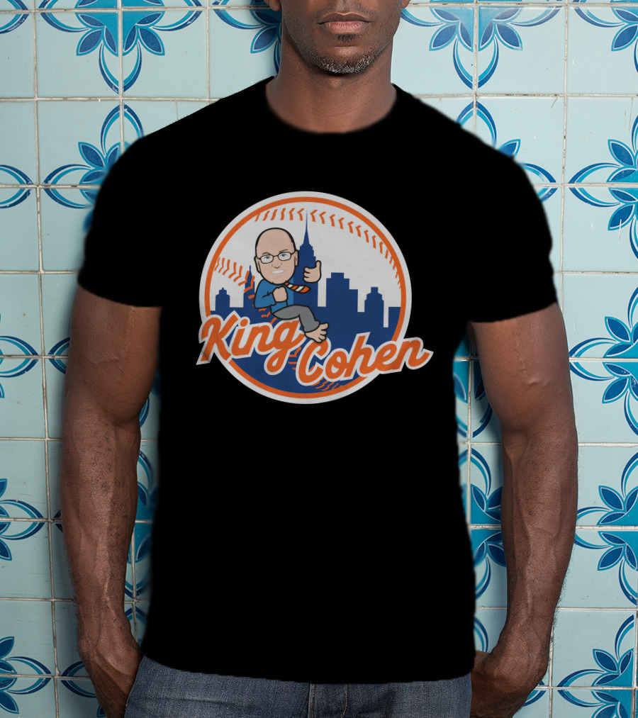 King Cohen Thumbs Up Cartoon New York Baseball Skyline T-Shirt