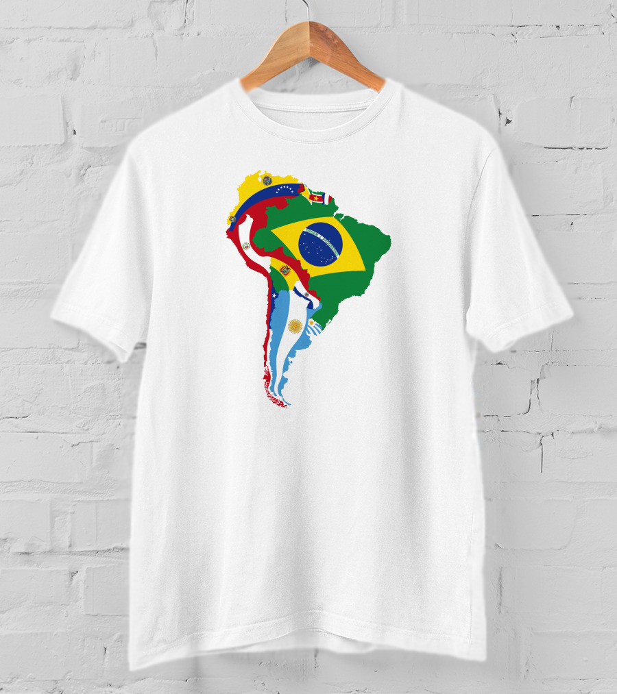 South America National Colorful Flag Map T-Shirt