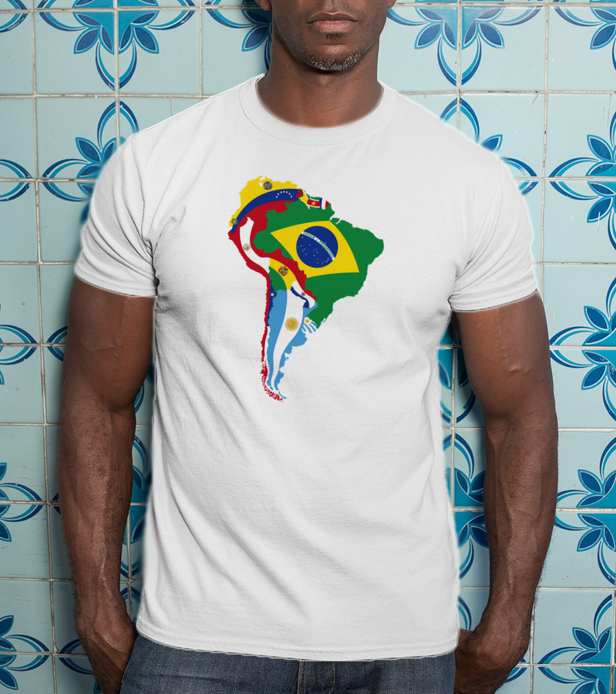 South America National Colorful Flag Map T-Shirt