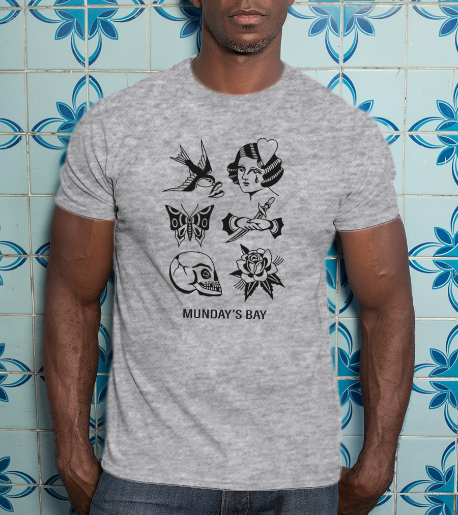 Munday's Bay Traditional Tattoo Style Icons Butterfly Skull Rose Swallow Woman Dagger T-Shirt