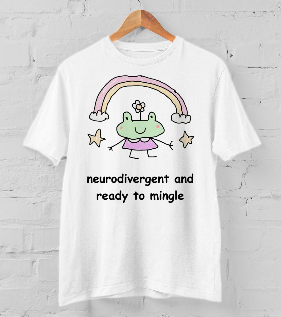 Neurodivergent And Ready To Mingle Cute Frog With Rainbow And Stars T-Shirt
