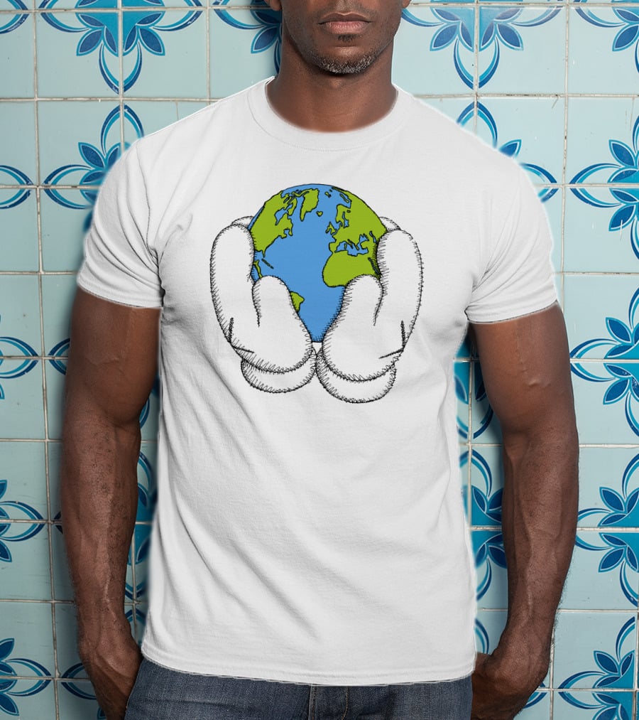 Peace For All Earth Held In Cartoon Gloves T-Shirt