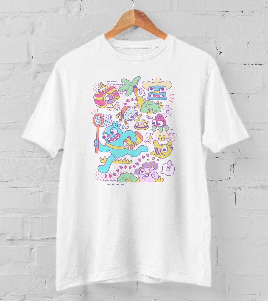 Tropical Adventure With Island Creatures And Playful Characters T-Shirt