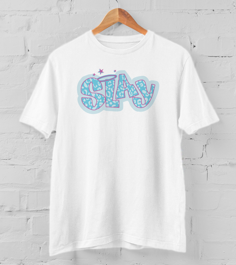 Slay Blue Leopard Print Stars Halo T-Shirt