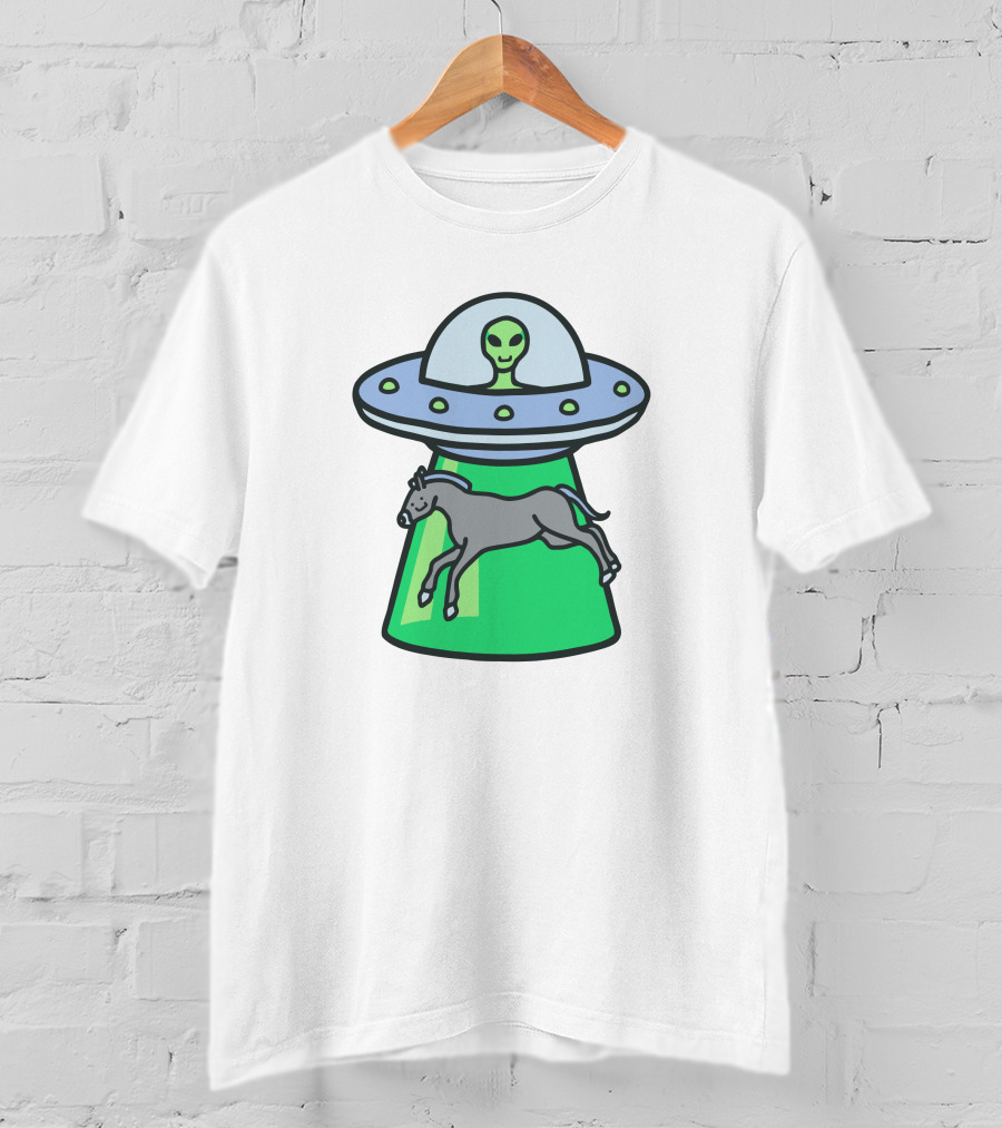 Alex's Stupid Studio Alien Lime UFO Abducting Horse T-Shirt