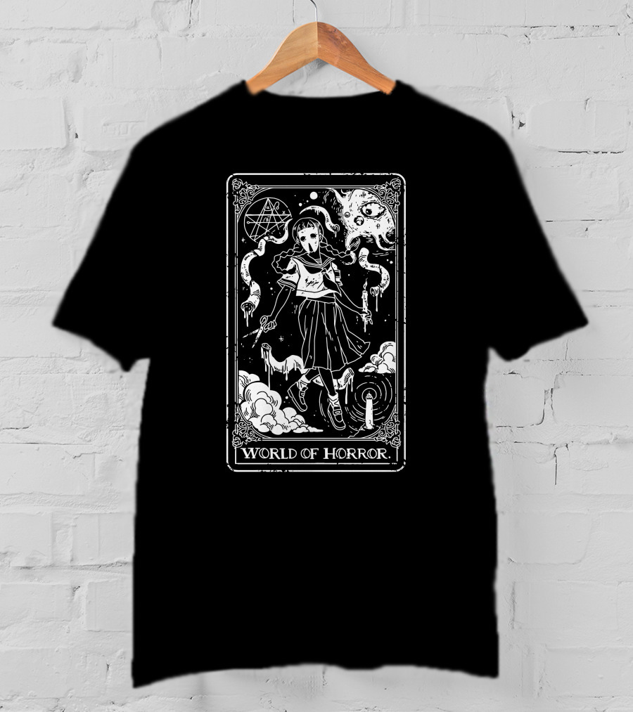 World Of Horror Ominous Tarot Card Art With Skeleton Ghosts And Moon T-Shirt