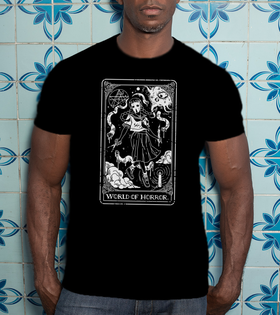 World Of Horror Ominous Tarot Card Art With Skeleton Ghosts And Moon T-Shirt