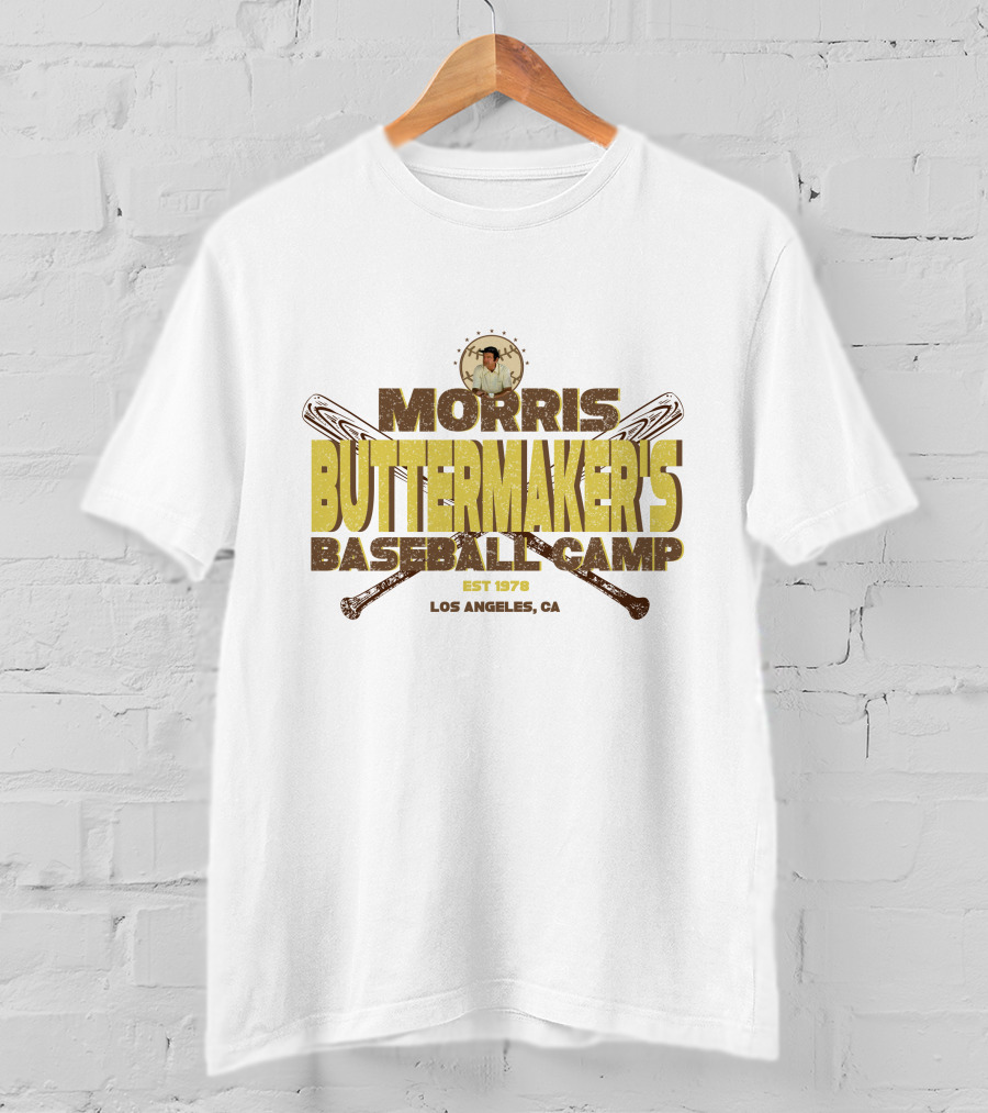 Morris Buttermaker's Baseball Camp Est 1978 Los Angeles CA Vintage Bat T-Shirt
