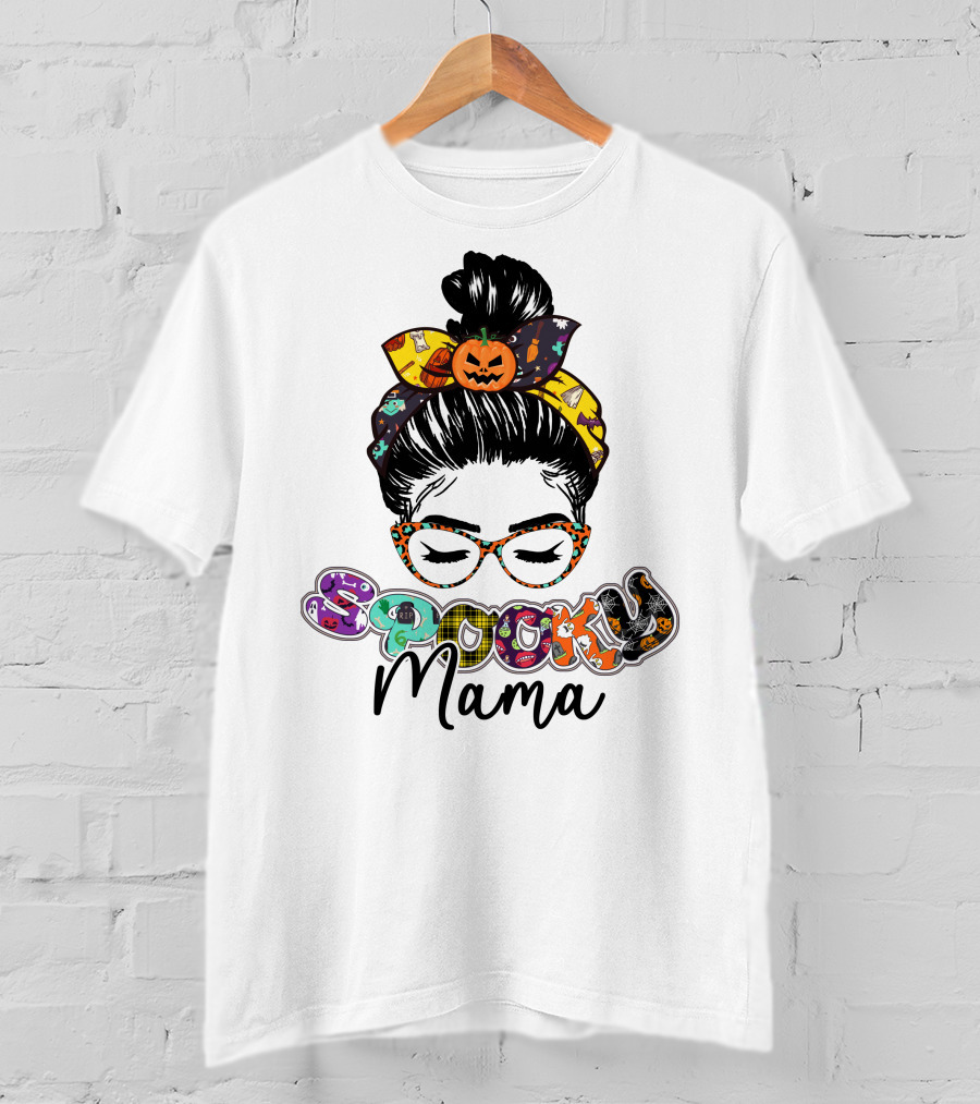 Spooky Mama Halloween Glasses Pumpkin Headband T-Shirt