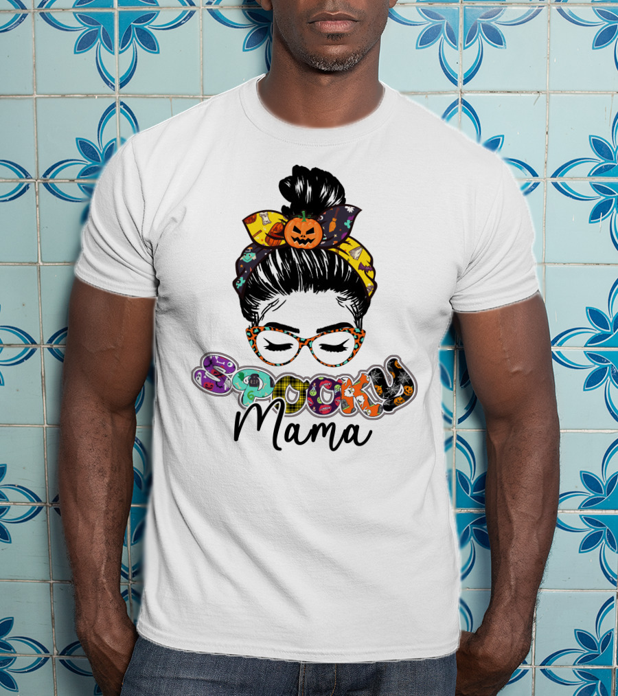 Spooky Mama Halloween Glasses Pumpkin Headband T-Shirt
