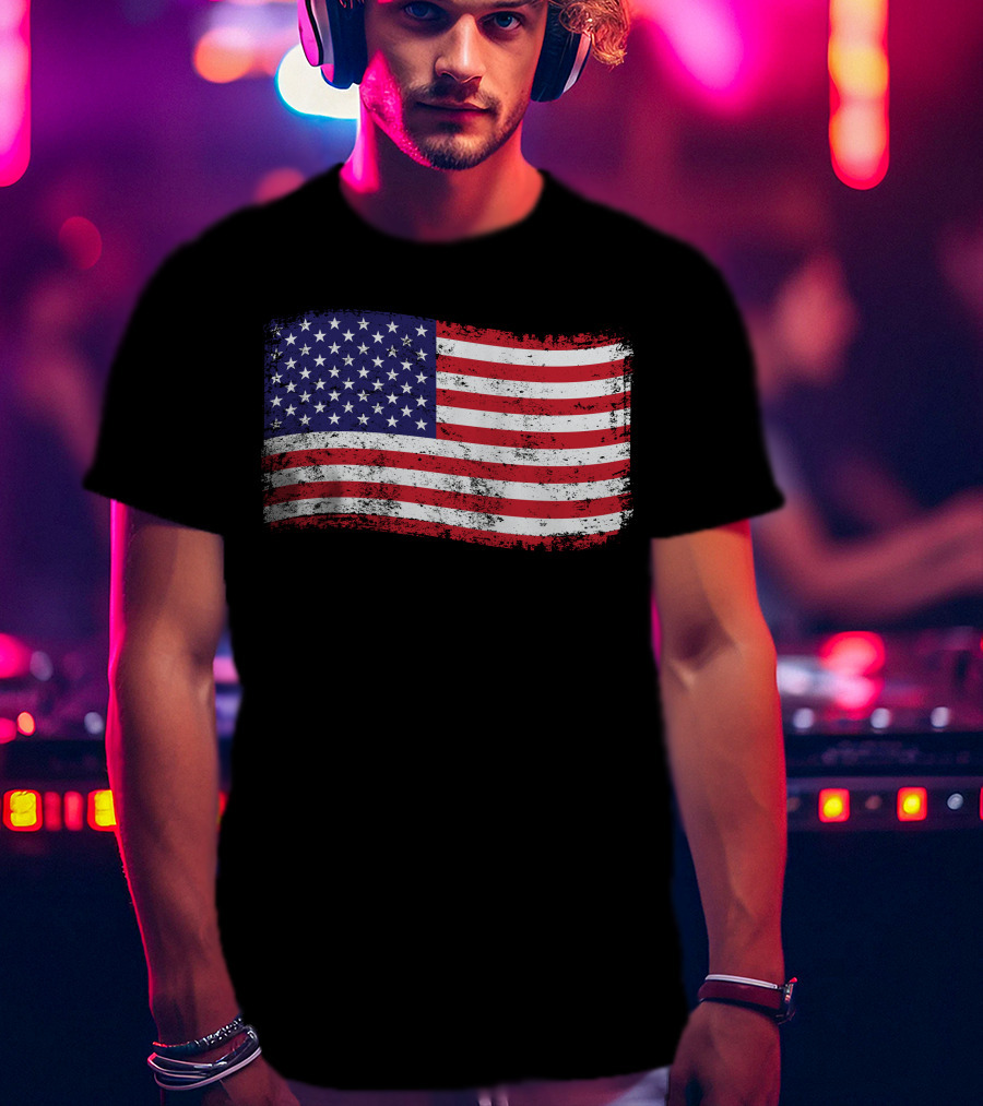 American Flag Distressed Vintage Style T-Shirt