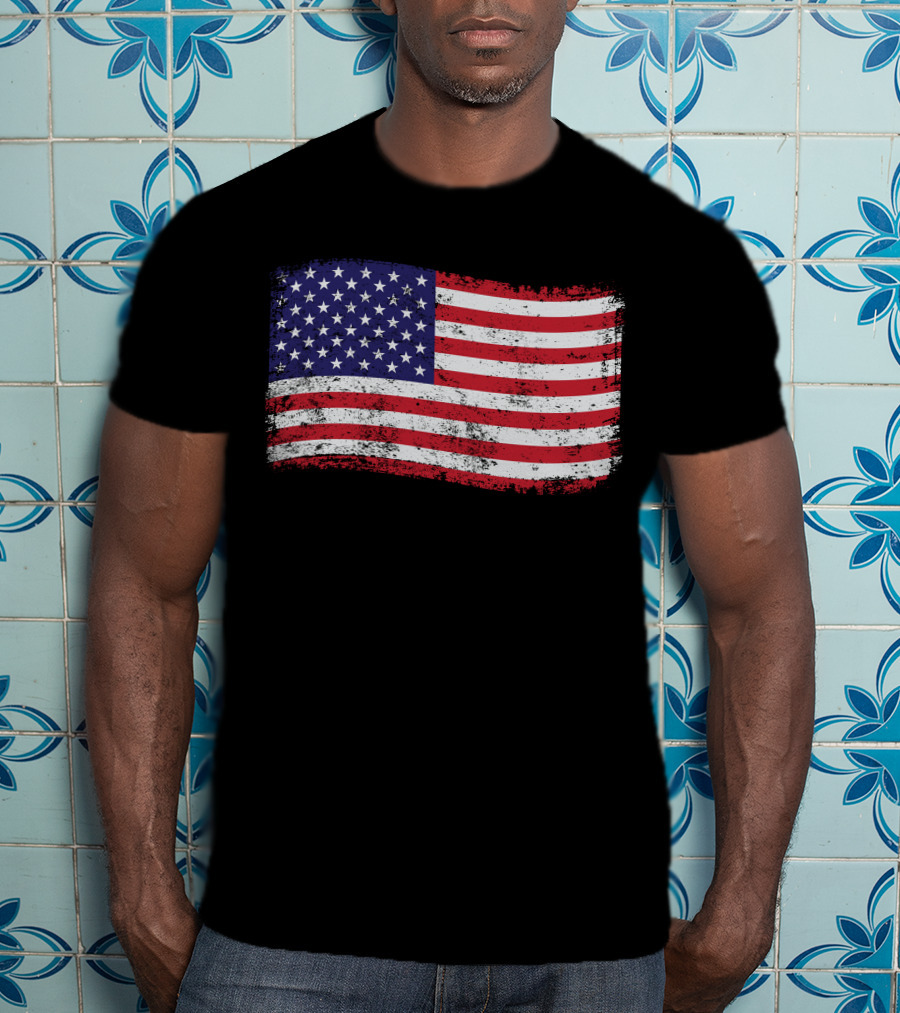 American Flag Distressed Vintage Style T-Shirt