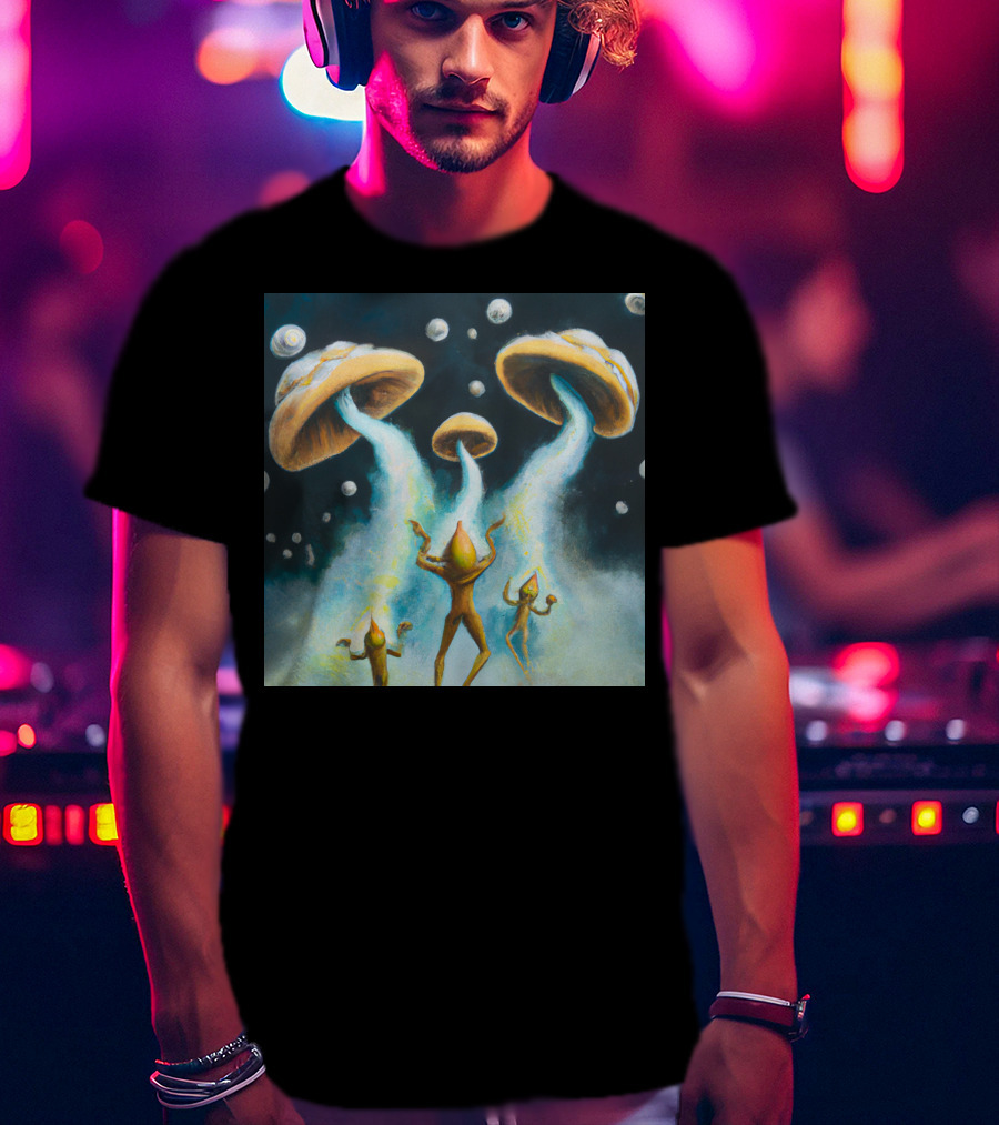 Style The Arrival Of Leman Alien Cosmic Encounter With Mushroom UFOs T-Shirt