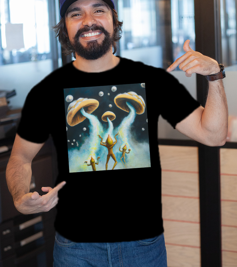 Style The Arrival Of Leman Alien Cosmic Encounter With Mushroom UFOs T-Shirt