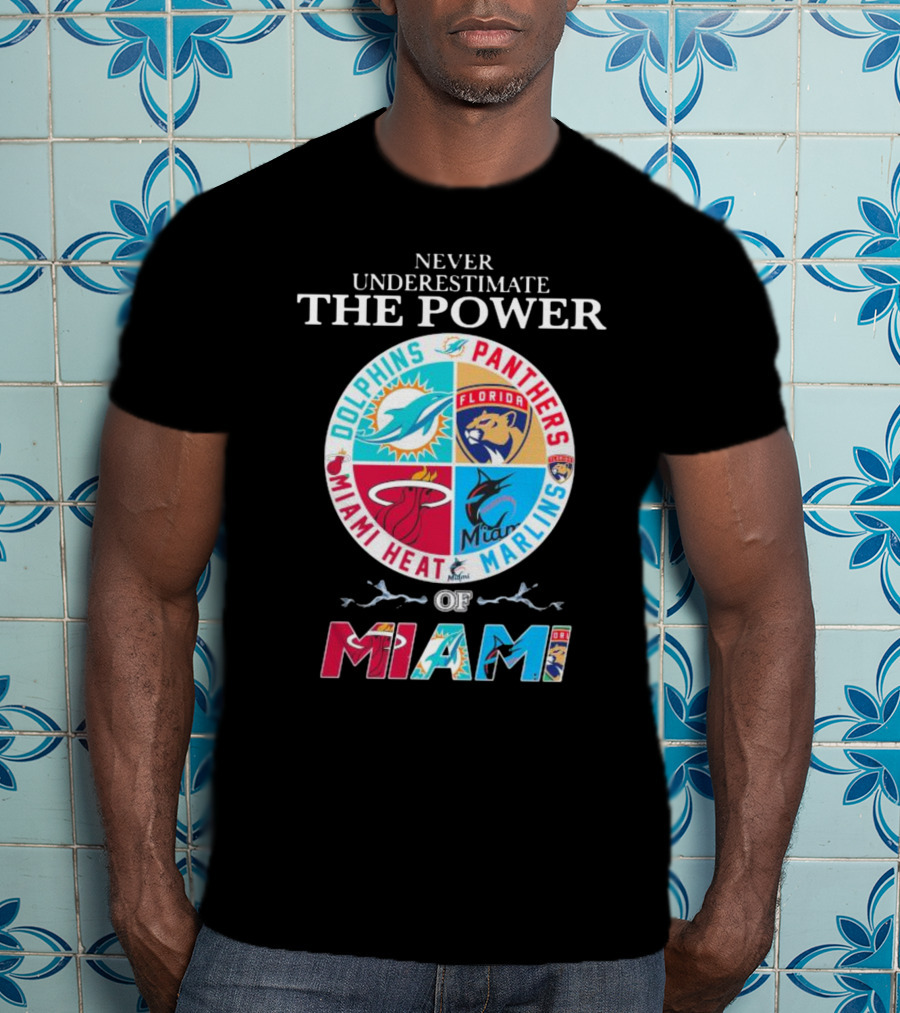 Never Underestimate The Power Of Miami Dolphins Panthers Heat Marlins T-Shirt