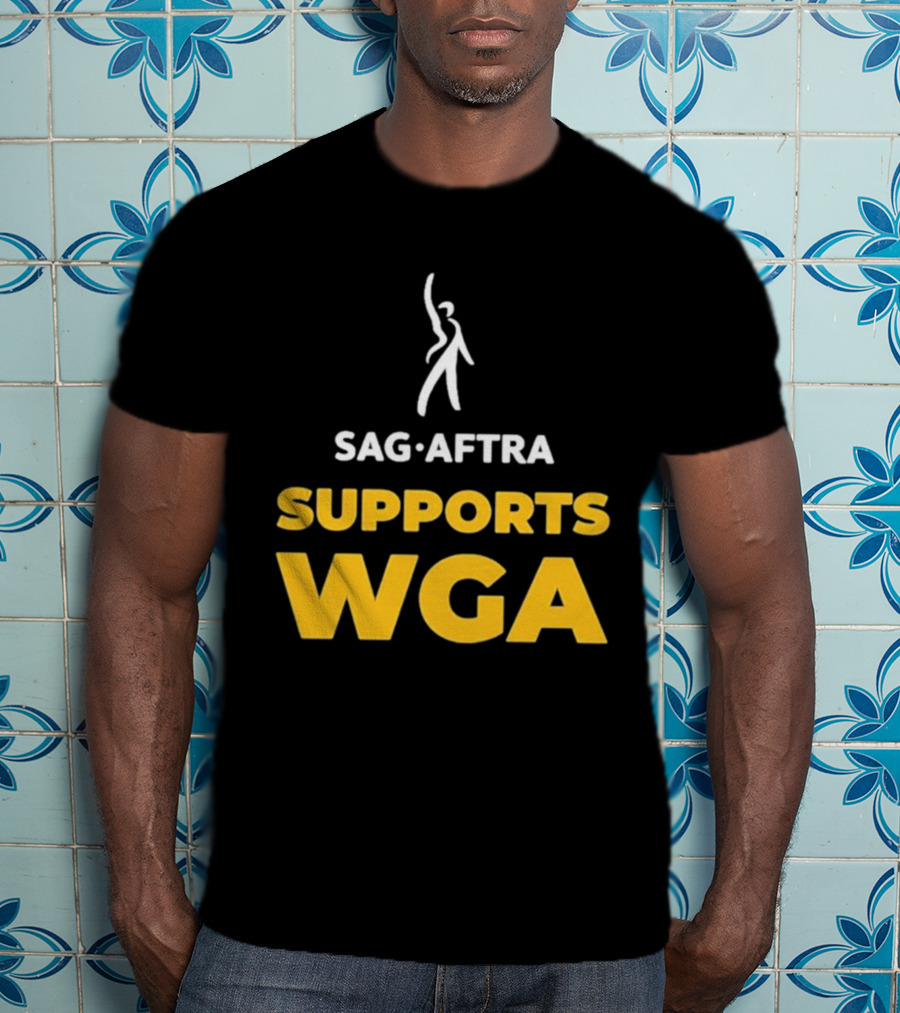 SAG-AFTRA Supports WGA Bold Logo With Iconic Figure T-Shirt