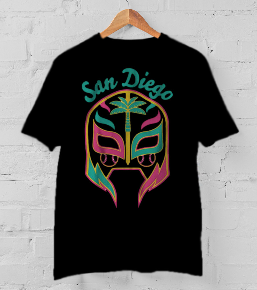 San Diego Lucha Mask Tropical Palm Retro T-Shirt