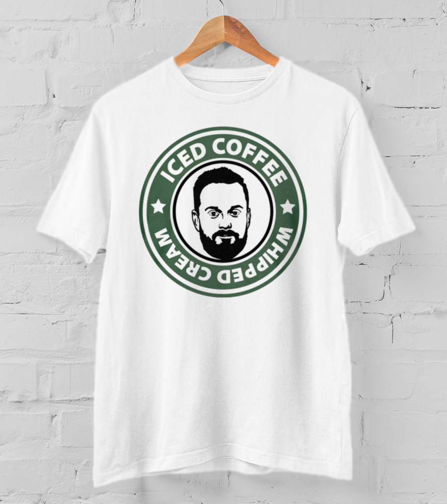 Iced Coffee Whipped Cream Bearded Man Green Circle Emblem T-Shirt