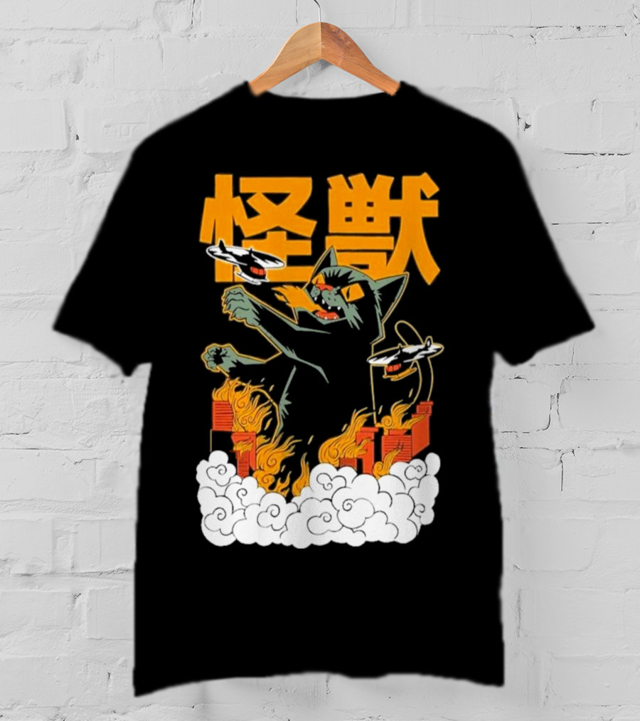 Kaiju No 8 Monster Cat Attack With Helicopters And Flames T-Shirt