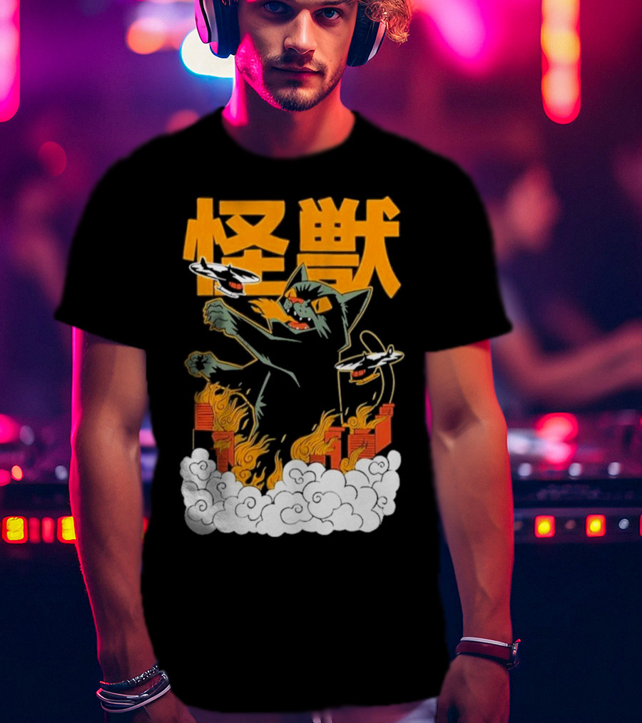 Kaiju No 8 Monster Cat Attack With Helicopters And Flames T-Shirt