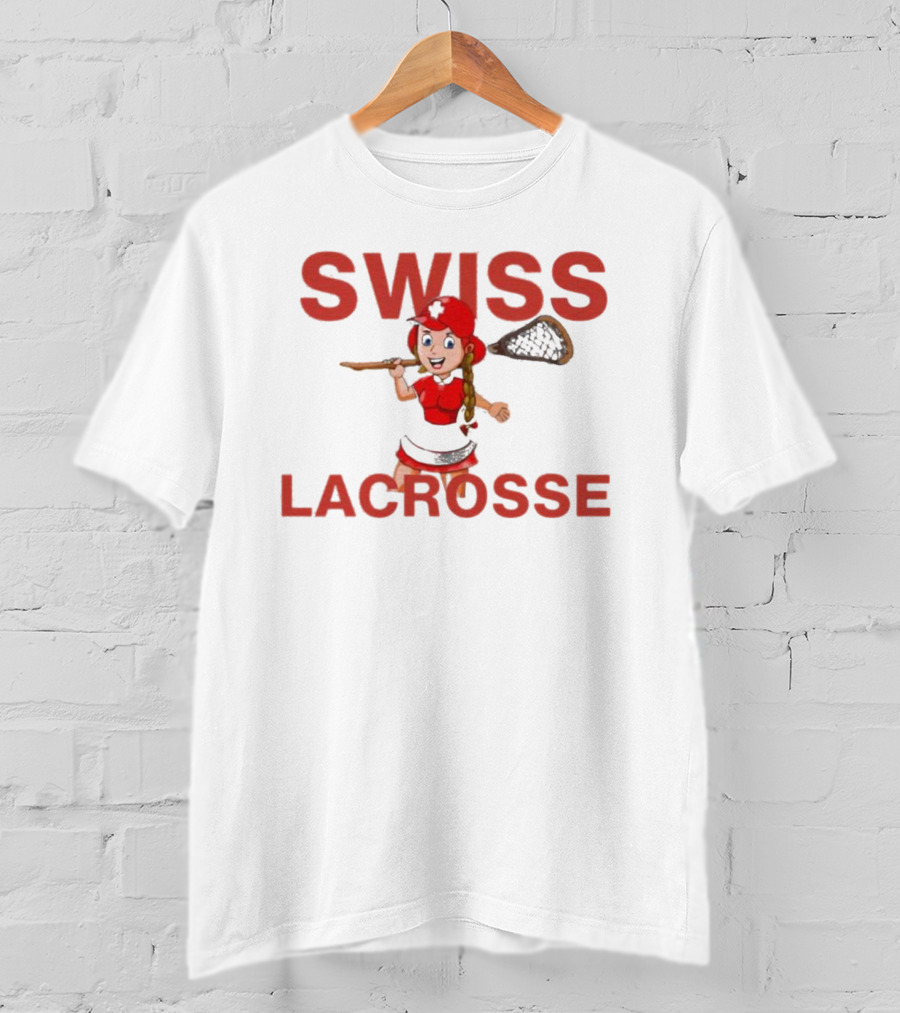 SWISS LACROSSE Cartoon Player With Stick T-Shirt