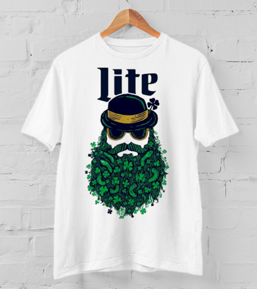 St Patrick’s Day Lite Hat And Green Beard With Shamrocks T-Shirt