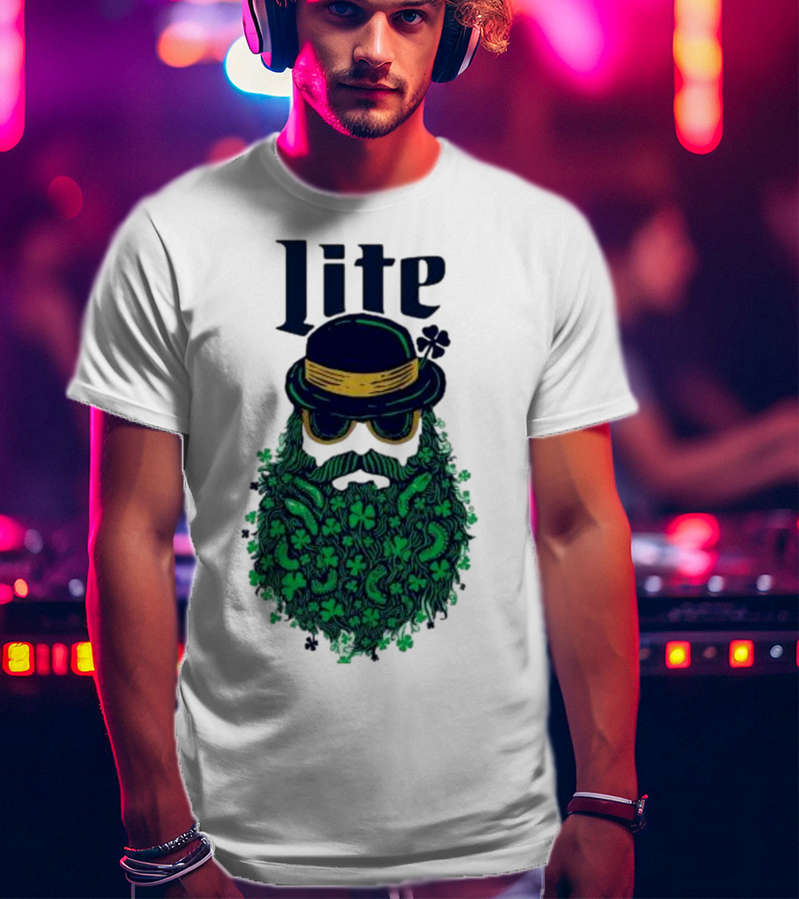 St Patrick’s Day Lite Hat And Green Beard With Shamrocks T-Shirt