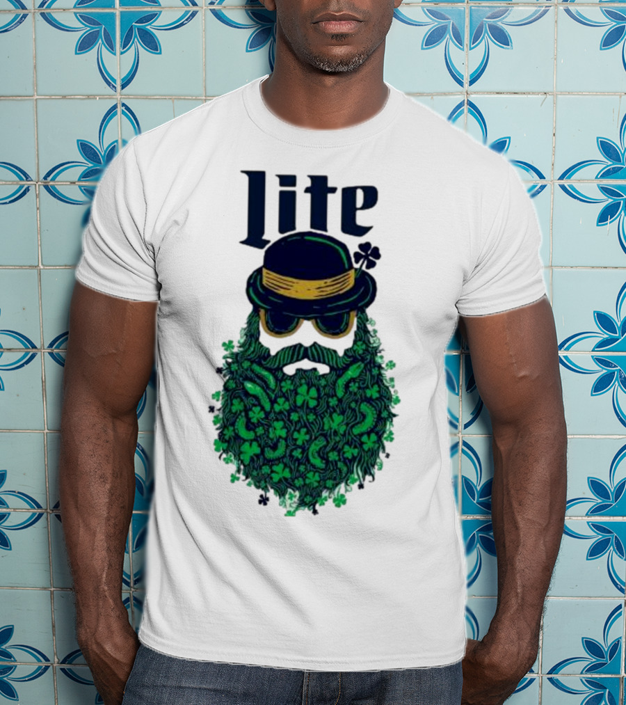 St Patrick’s Day Lite Hat And Green Beard With Shamrocks T-Shirt