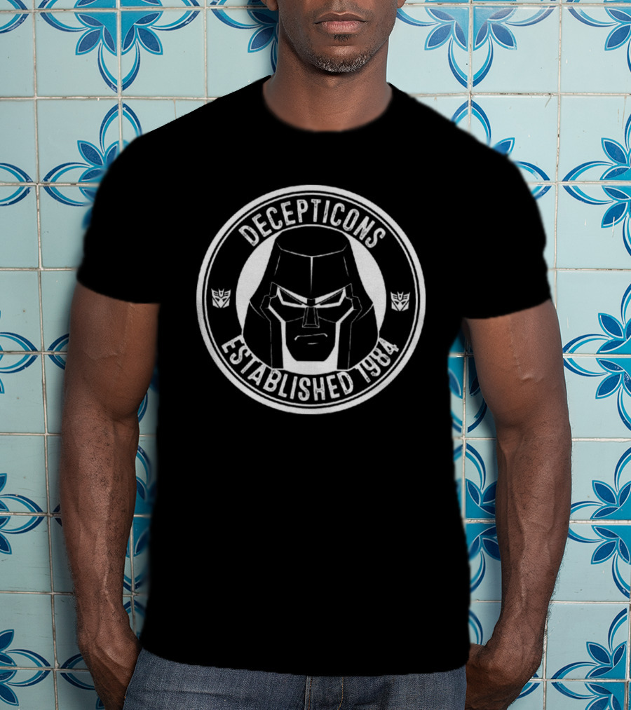 Decepticons Established 1984 Iconic Logo And Megatron Face With Emblems T-Shirt