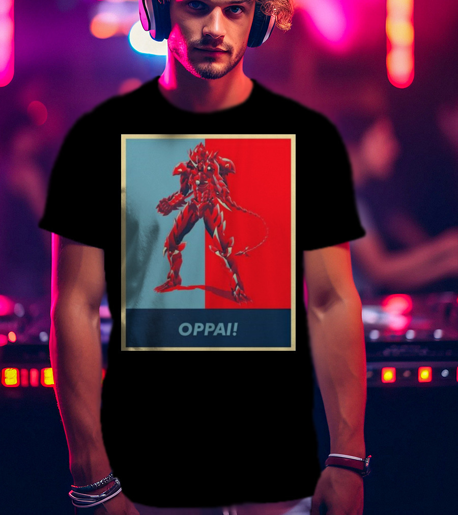 OPPAI Issei Hyoudou High School DxD Hope Style Mecha Fusion Red And Blue Dual Color Background T-Shirt