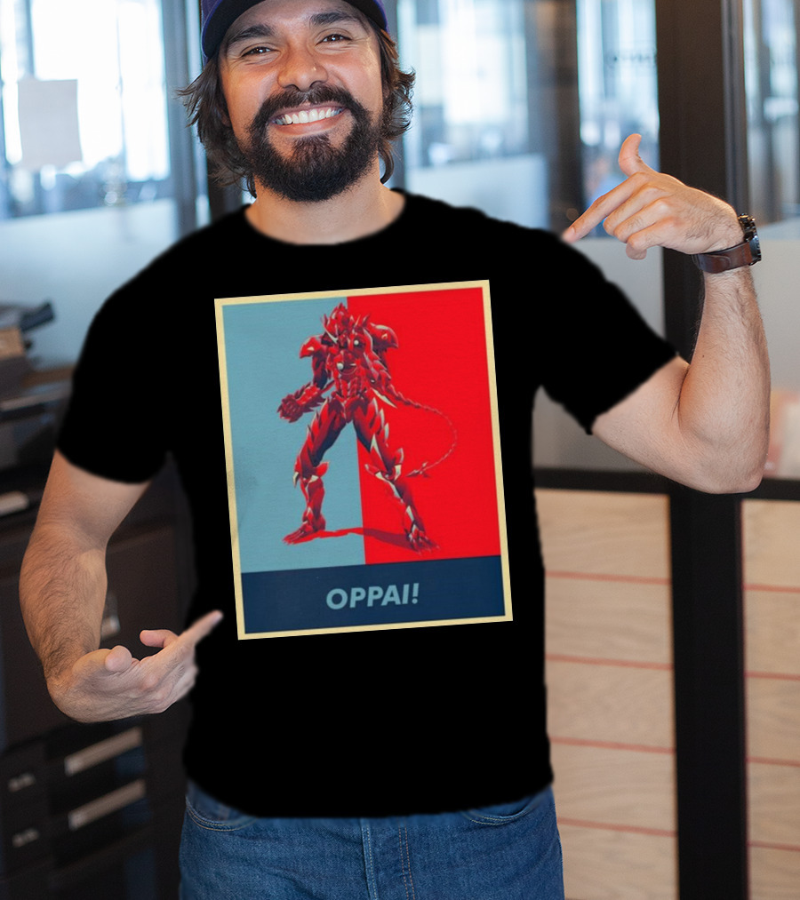 OPPAI Issei Hyoudou High School DxD Hope Style Mecha Fusion Red And Blue Dual Color Background T-Shirt