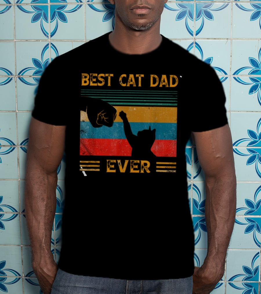 Best Cat Dad Ever Vintage Pet Lover Apparel Funny Kitty Clothes Cat Owners Cat Daddy T-Shirt