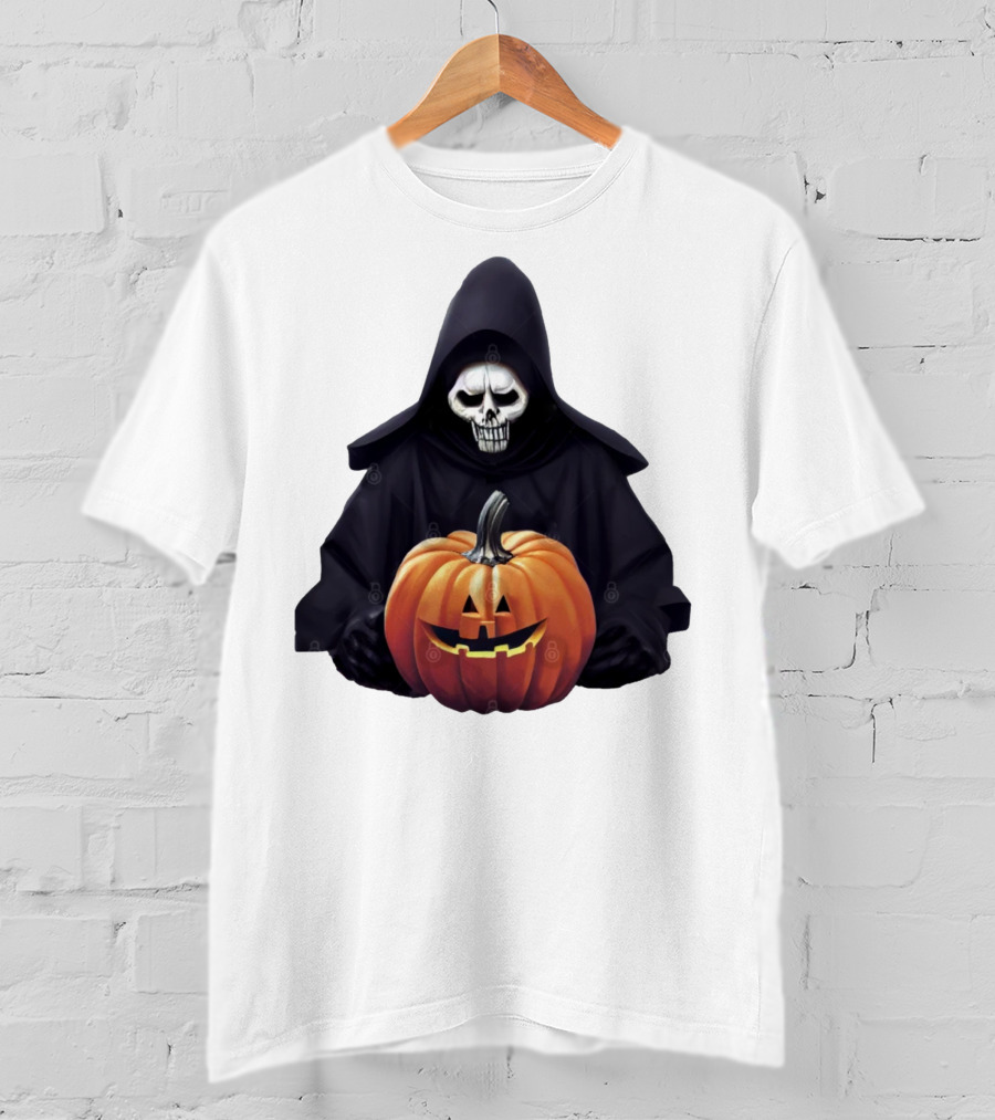 Grim Reaper Holding Jack-O'-Lantern Pumpkin T-Shirt