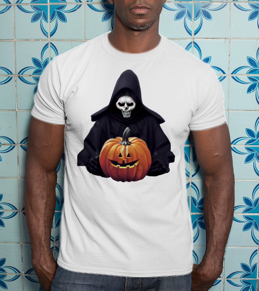 Grim Reaper Holding Jack-O'-Lantern Pumpkin T-Shirt