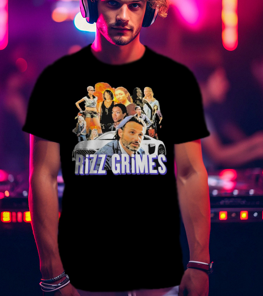 Rizz Grimes Walking Dead Car Iconic Character Collage T-Shirt