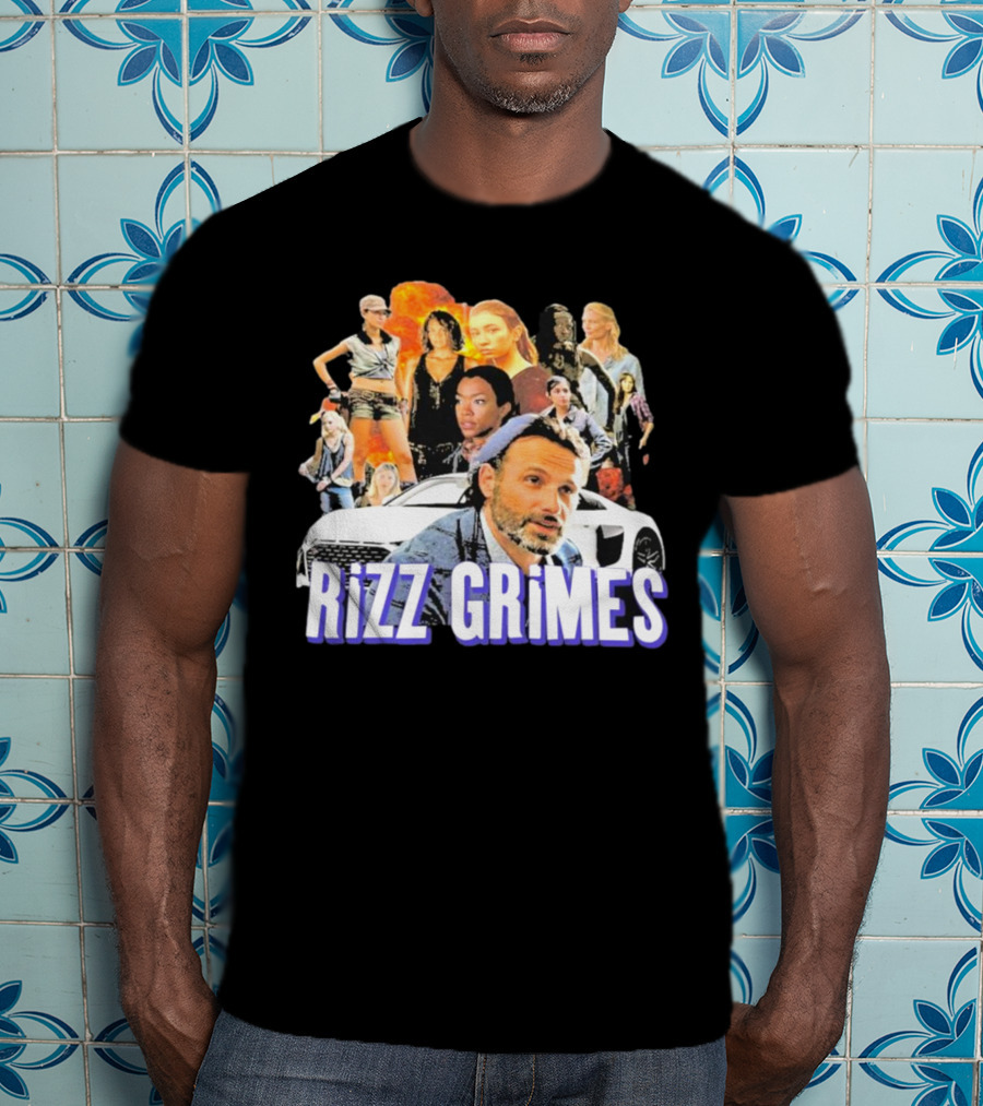 Rizz Grimes Walking Dead Car Iconic Character Collage T-Shirt