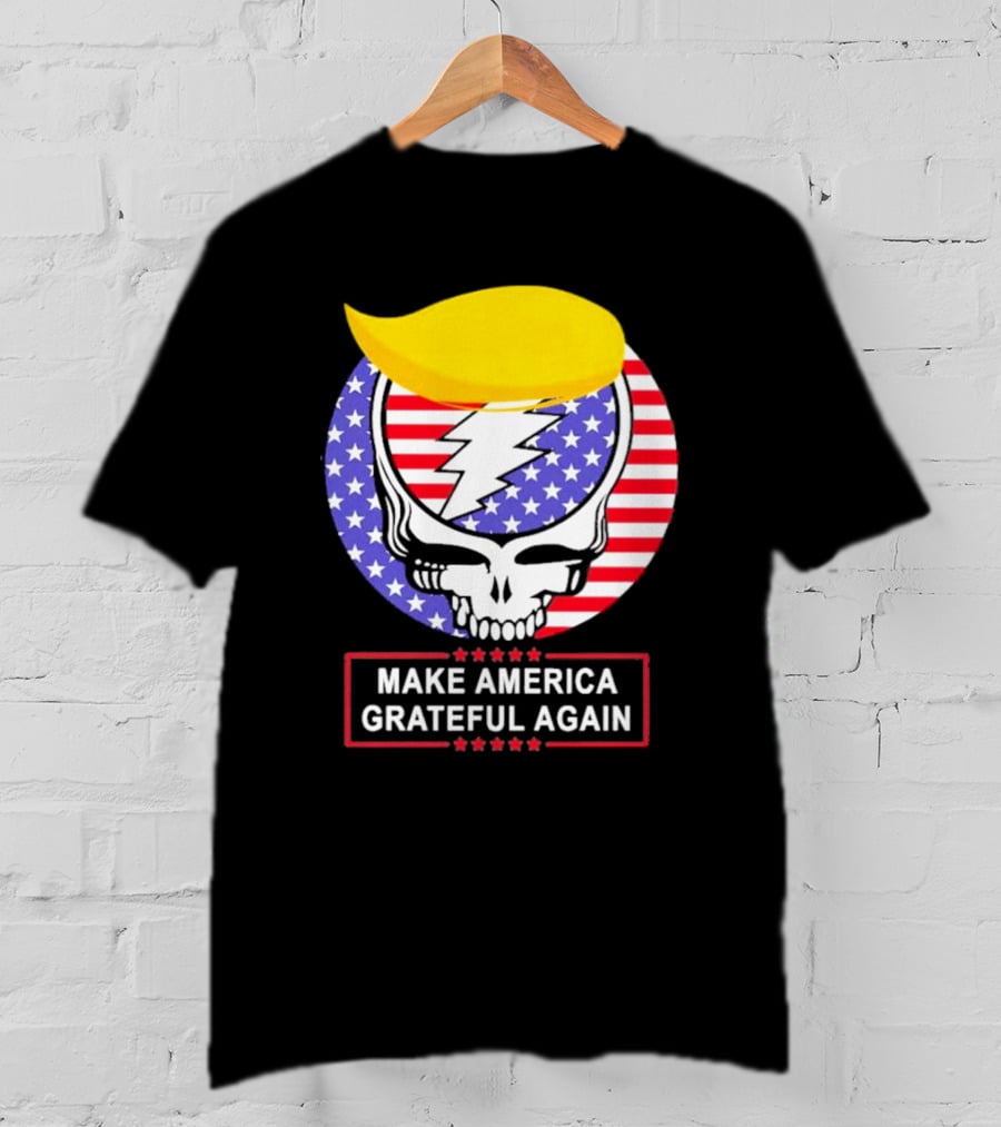 Make America Grateful Again Skull With Lightning Bolt And Flag T-Shirt