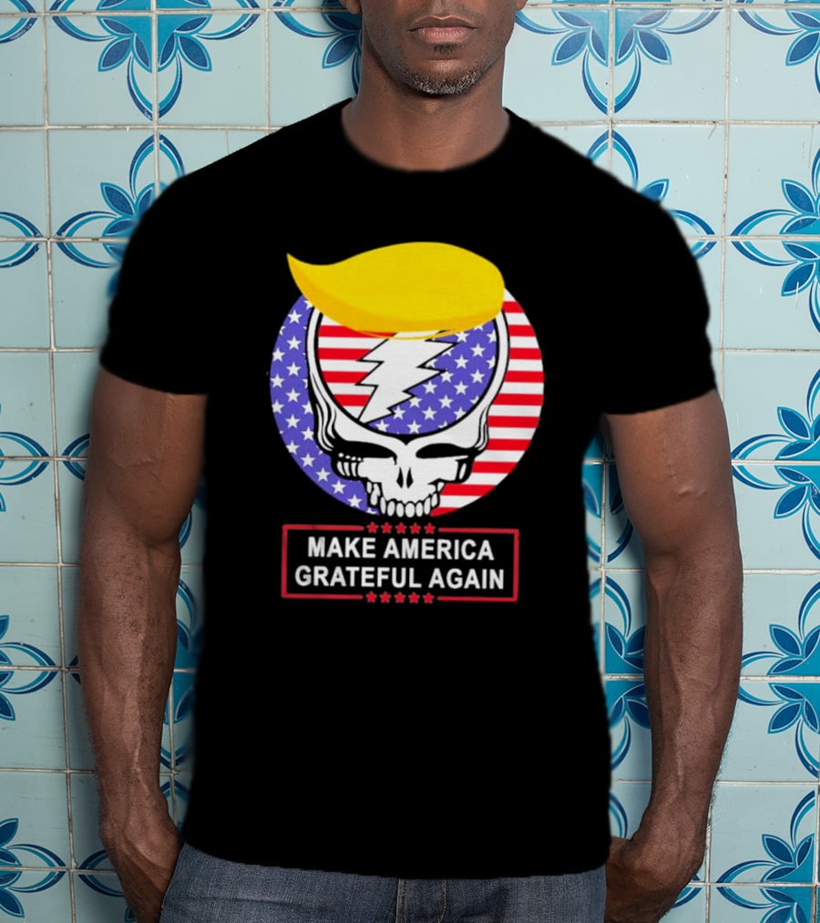 Make America Grateful Again Skull With Lightning Bolt And Flag T-Shirt