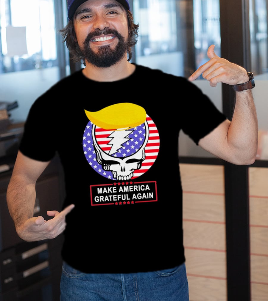 Make America Grateful Again Skull With Lightning Bolt And Flag T-Shirt