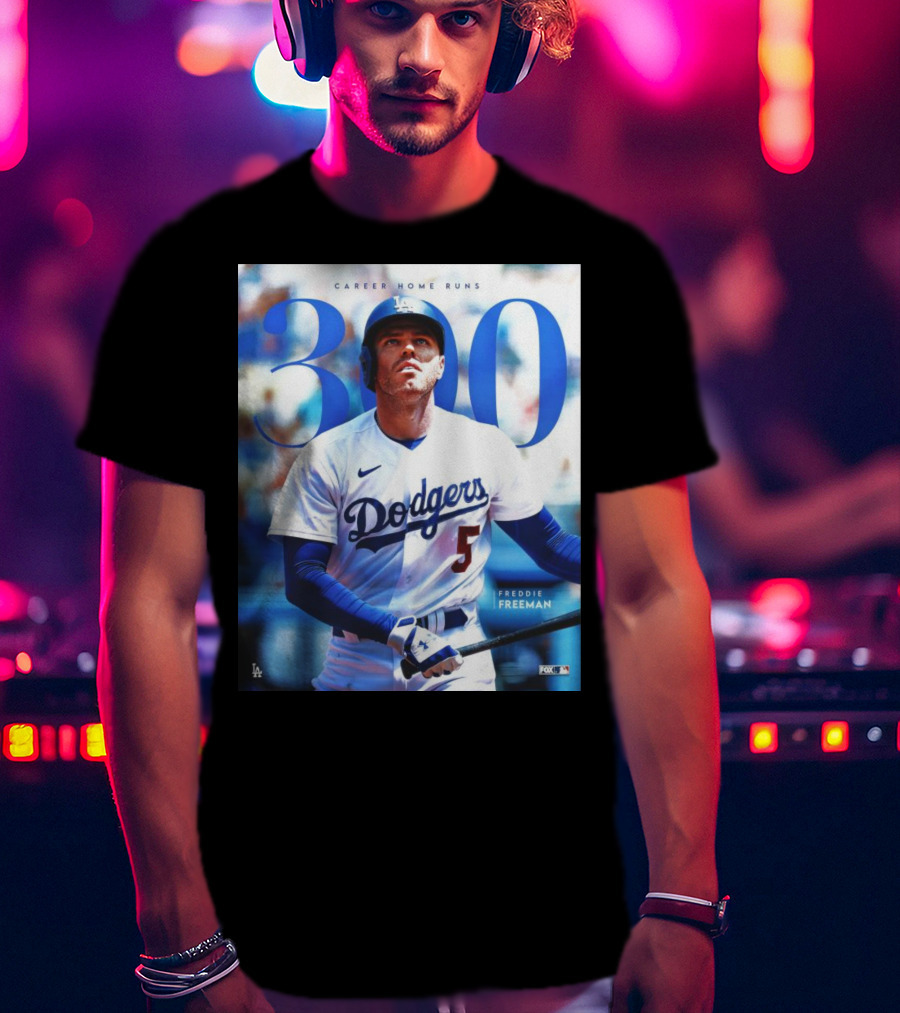 Dodgers Freddie Freeman 300 Career Home Runs Achievement Image With MLB T-Shirt