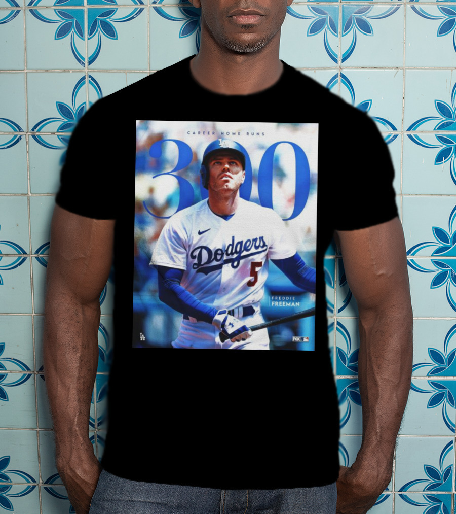 Dodgers Freddie Freeman 300 Career Home Runs Achievement Image With MLB T-Shirt