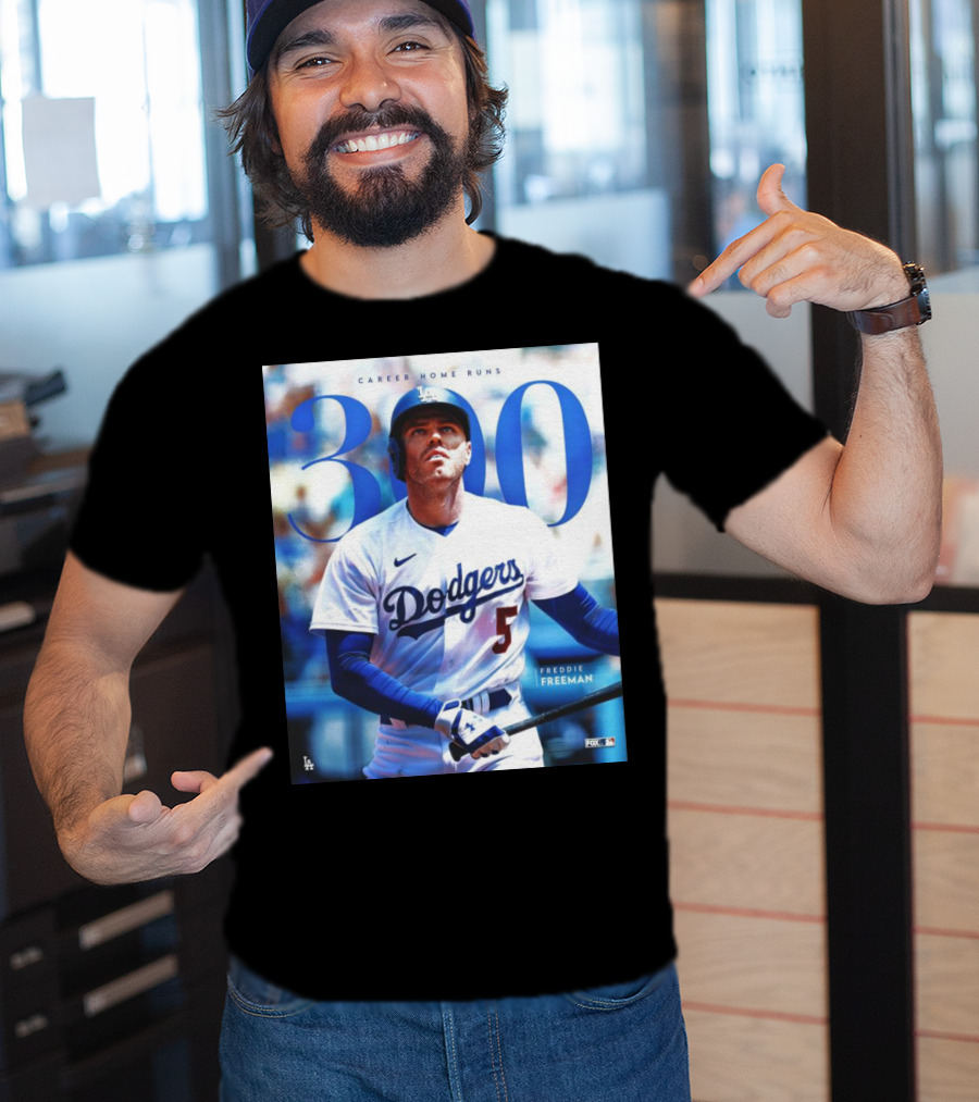 Dodgers Freddie Freeman 300 Career Home Runs Achievement Image With MLB T-Shirt