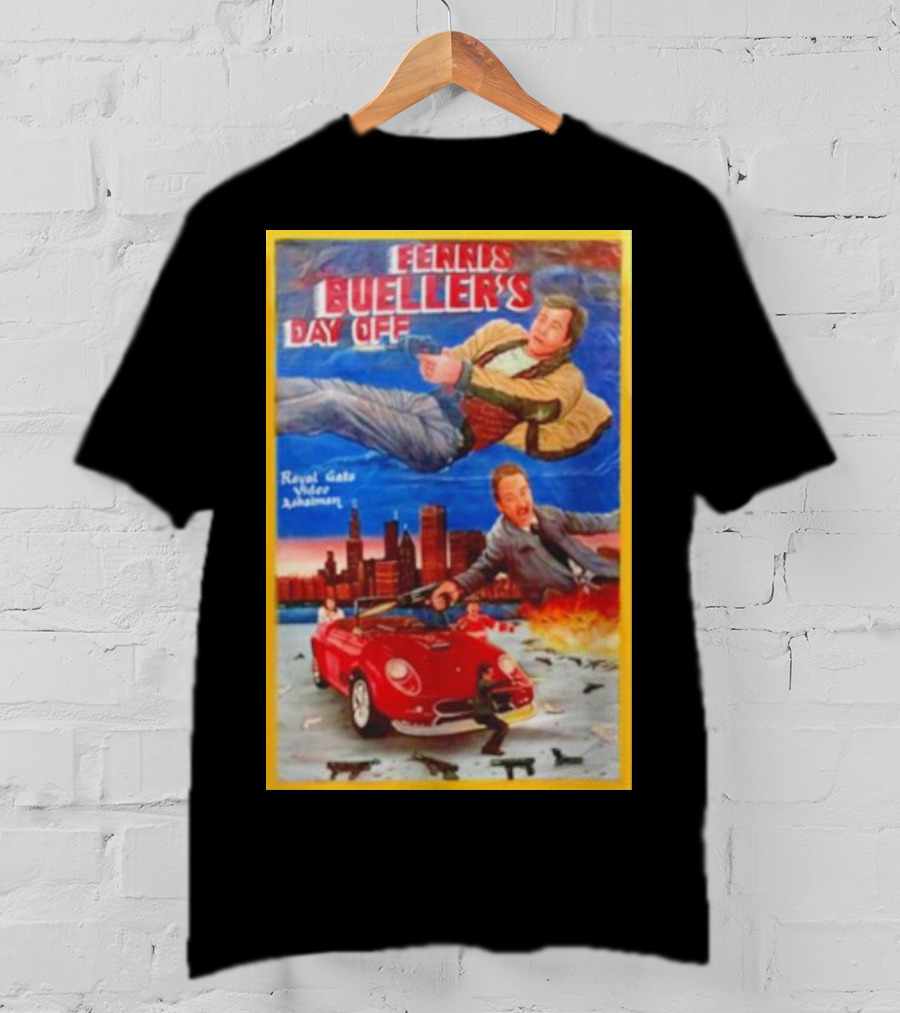 Ferris Bueller's Day Off Royal Gato Video Ashaiman Explosive Artwork With Thrilling City Escape T-Shirt